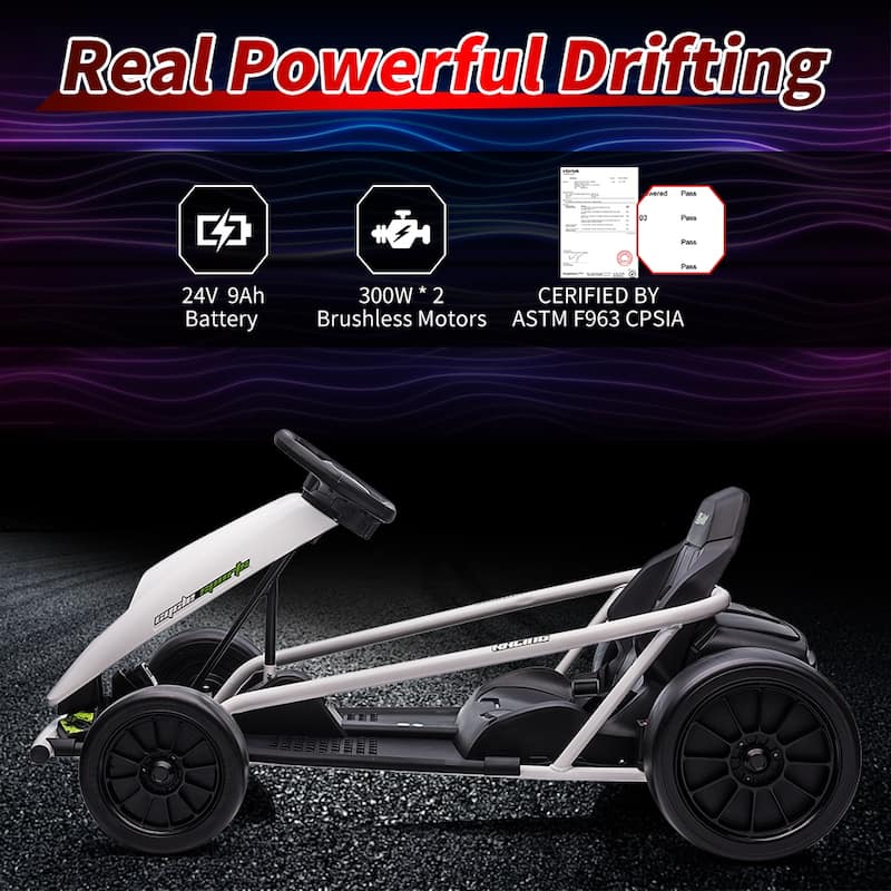 24V Electric Dual 300w Motors Go Kart Ride on Car Toy for Kids, White