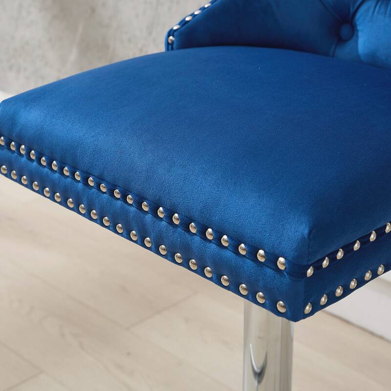2PCS Swivel Adjustable Height Tufted Bar Stools With Silver Leg