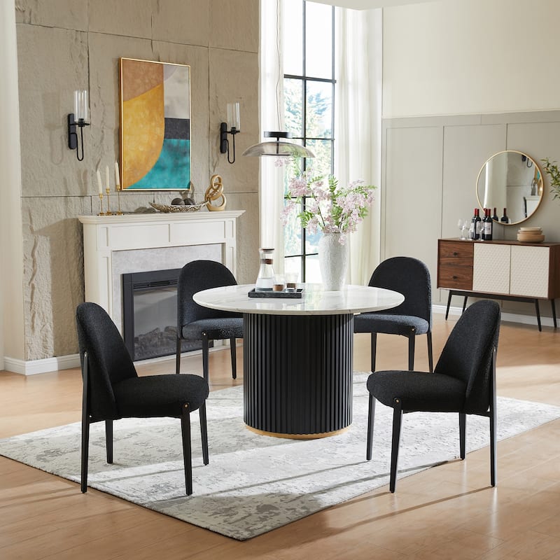 5-Pieces Dining Table Chairs Set with Imitation Marble Table Top