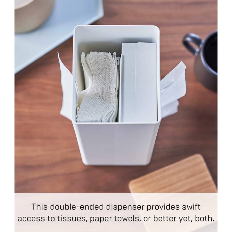 Yamazaki Home Two-Sided Tissue Case, Steel and Wood - L 4.53 x W 5.12 x H 11.22 inches