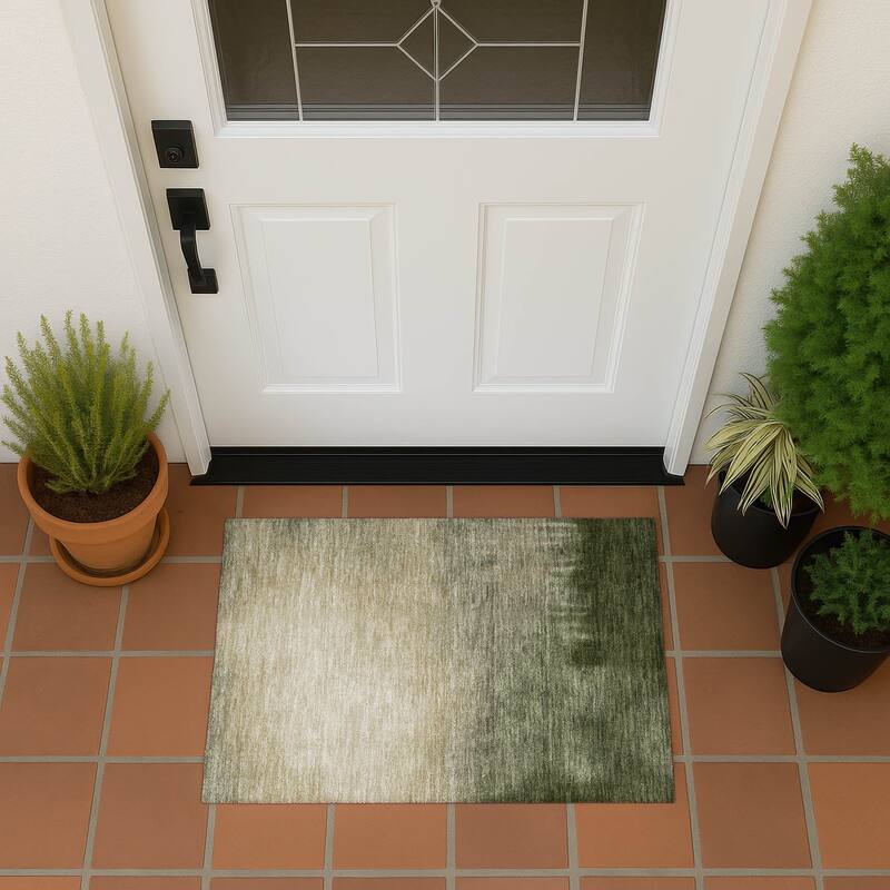 Machine Washable Indoor/ Outdoor Modern Dawn Chantille Rug - Olive - 1'8" x 2'6"
