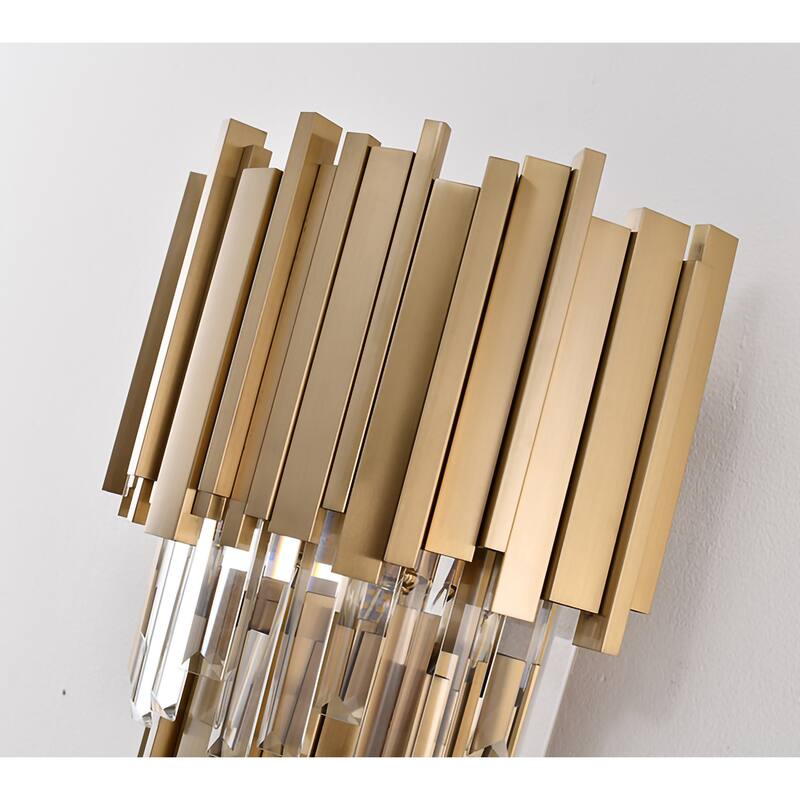 3-Light Brushed Gold Wall Sconce With Clear Crystals