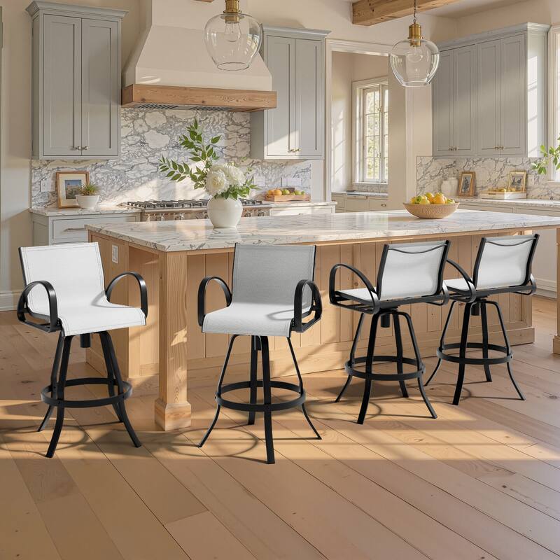 VredHom Outdoor Patio All-Weather Aluminum Swivel Sunbrella Fabric Dining Chairs Bar Stools