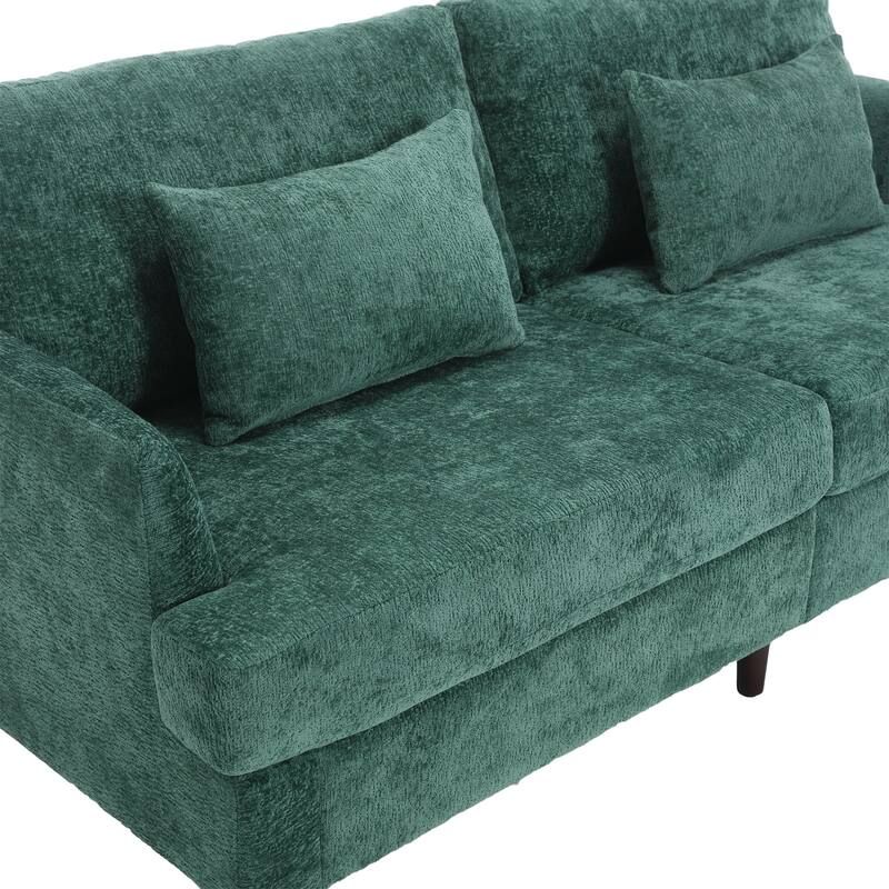 Green 68.9" Chenille 2 Seater Sofa with Detachable Cushions, Solid Wood Frame, and 2 Pillows