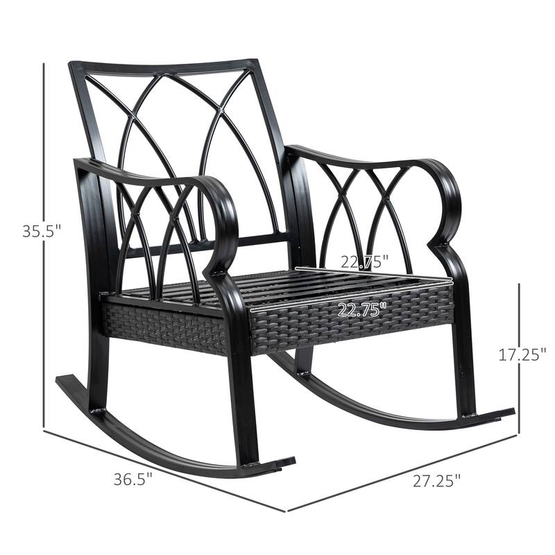 Outsunny 2 Piece Outdoor Wicker Rocking Chairs with Padded Cushions, Aluminum Furniture Rattan Porch Rocker Chairs w/ Armrest