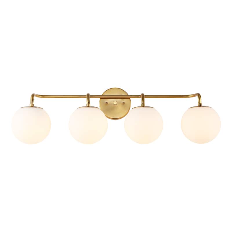 Globe Metal/Frosted Glass Modern LED Vanity, by JONATHAN Y - 4-Light - Gold Painting
