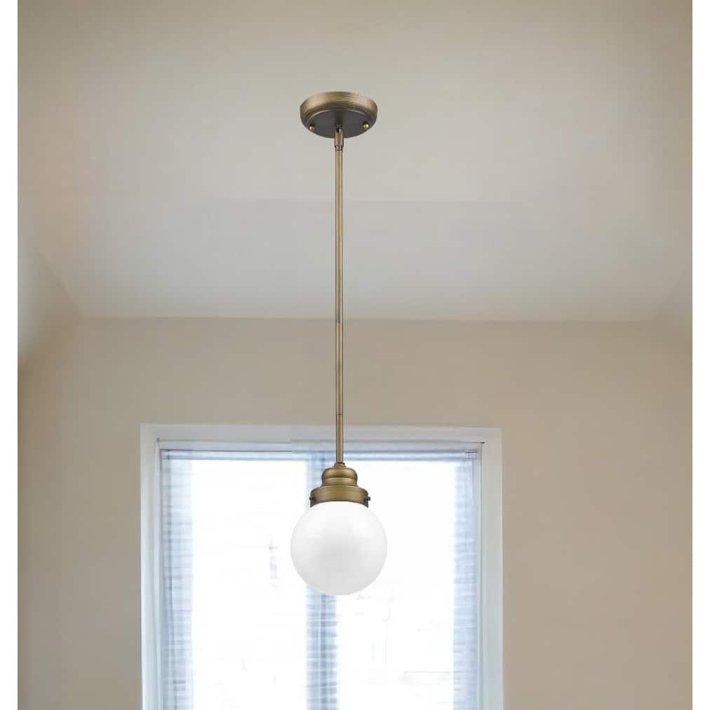 HomeRoots Brushed Gold Metal Hanging with Round Glass Shade - 6' X '8.75' X '6