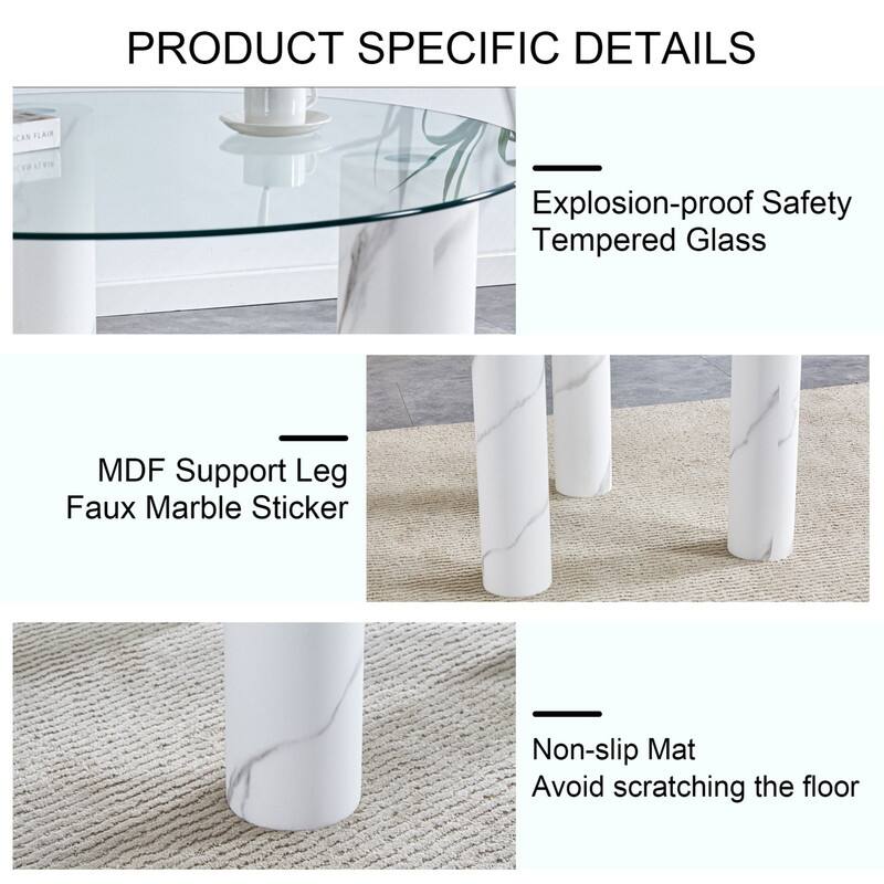 Round Tempered Glass Coffee Table with Wooden Legs