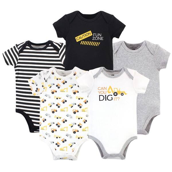 slide 1 of 1, Hudson Baby Infant Boy Cotton Bodysuits 5pk, Construction 0-3 Months - Construction