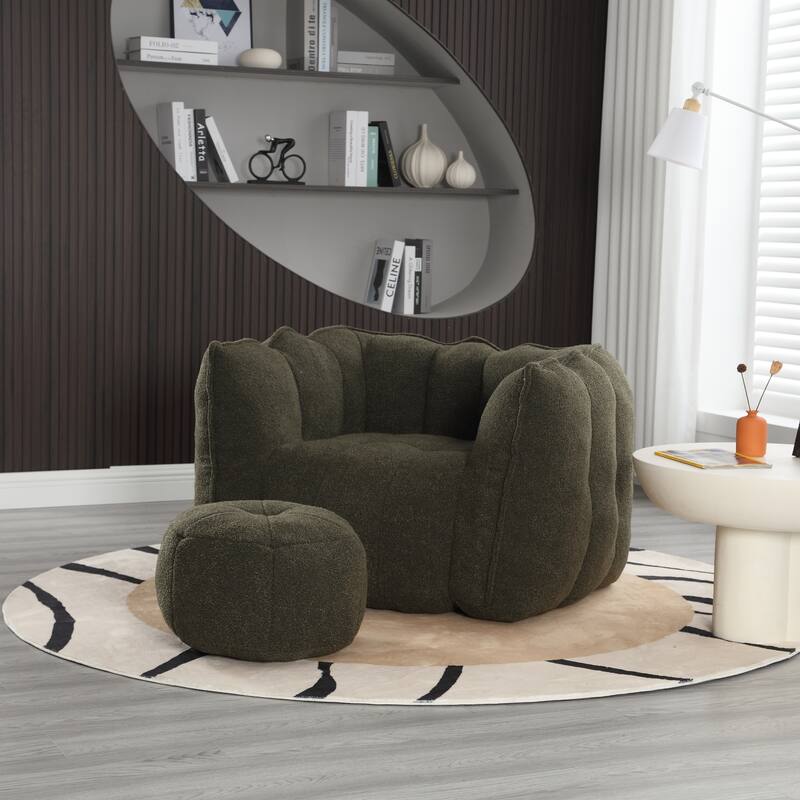 Soft Bean Bag Chair with High Resilient Foam for Adults, Comfortable Square Lazy Sofa with Footstool for Living Room