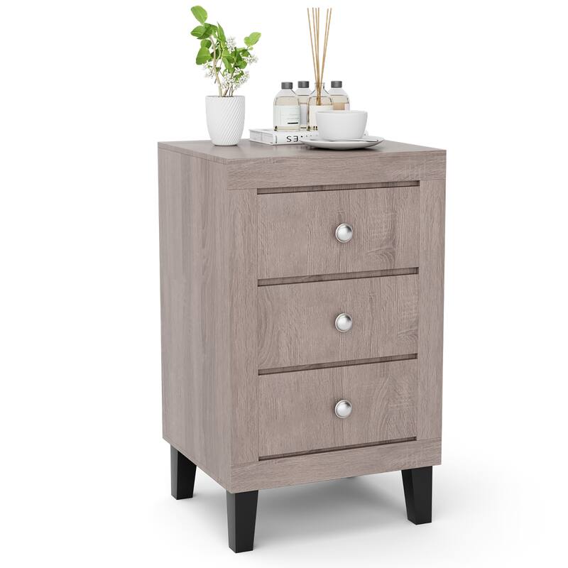 Costway Nightstand Sofa Side Coffee Table with 3 Drawer for Bedroom - Grey