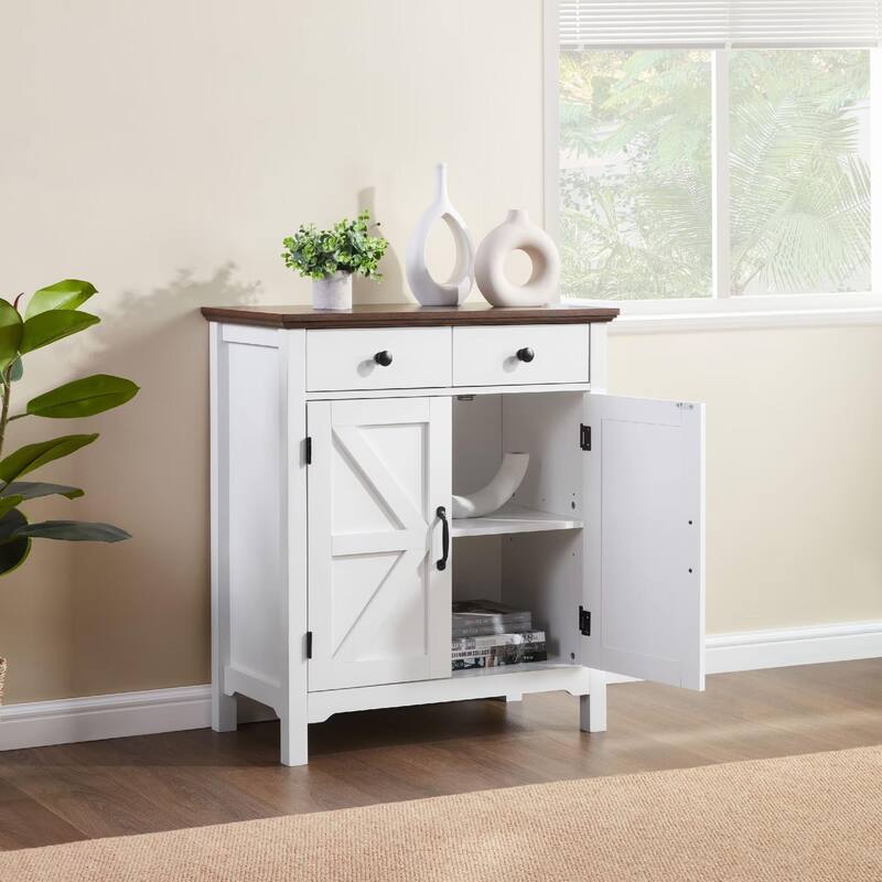 Homy Casa Farmhouse Buffet Cabinet with Drawer & Adjustable Shelf, Barn Door Sideboard