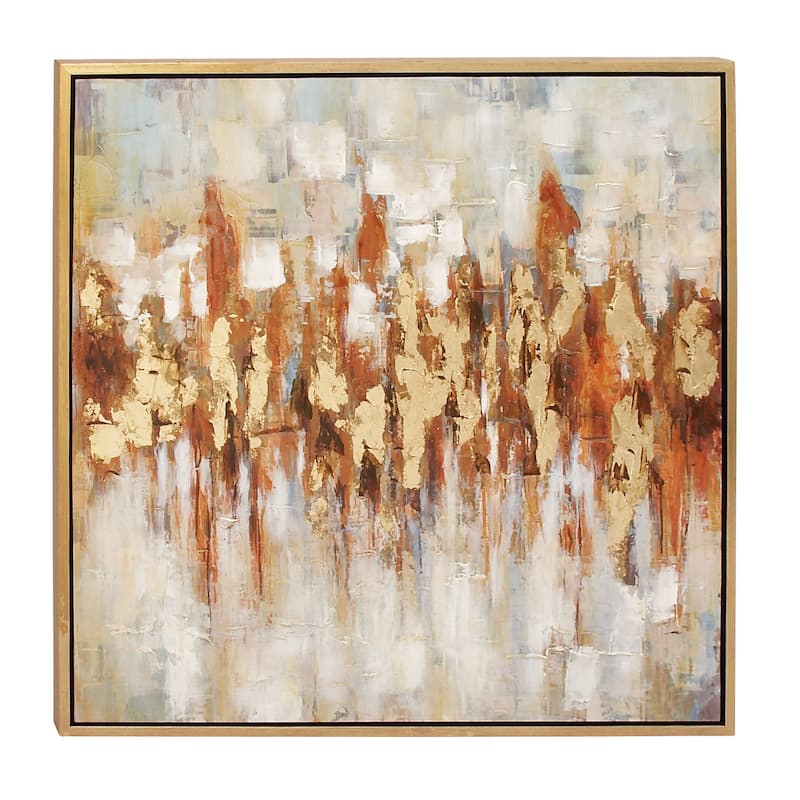 Canvas Abstract Living Room Framed Wall Art with Gold Frame - Gold - Roche River Decor