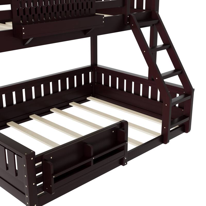 Wooden Bunk Bed of 3 Kinds Size with Pegboard, Bookshelf and Guardrails, Detachable Bunk Bed Convertible 2 Platform Beds