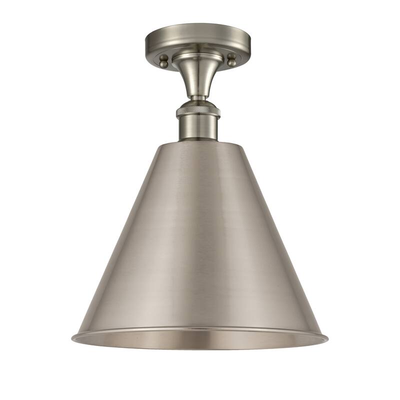 Innovations Lighting Ballston Cone - 1 Light 12" Semi-Flush Mount - Brushed Satin Nickel