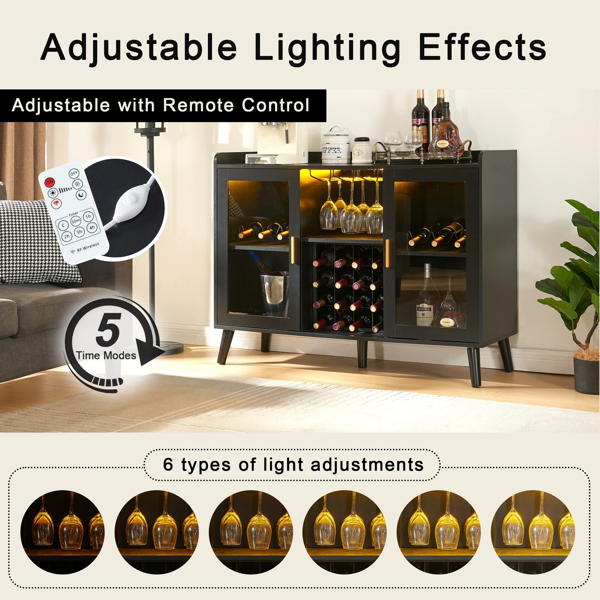 LED Wine Bar Cabinet, Wine Rack, Storage Shelves, Freestanding