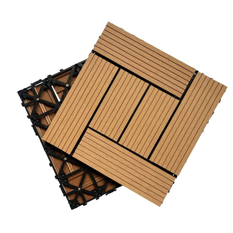 Wood Plastic Composite Deck Tiles Set of 20pcs, Composite Decking Resist Rust, Patio Flooring Outdoor Waterproof,12x12in - Wood