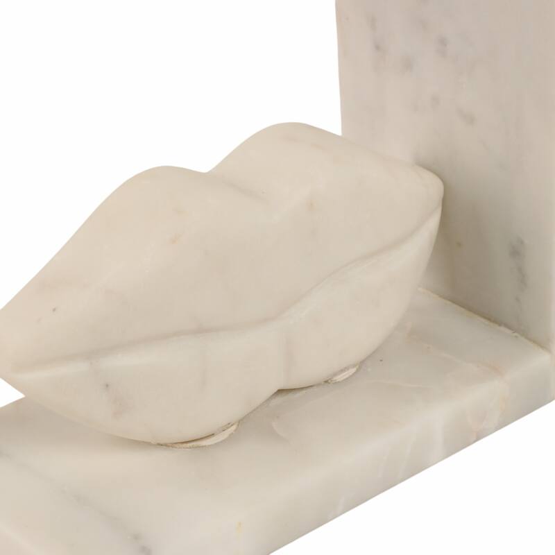 Modern Marble Lips on Base Decorative Bookends - Set of 2, 6", White - 6.0"