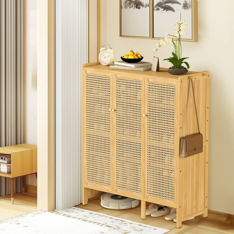 Contemporary 5-shelf Shoe Cabinet Rattan Pattern Door - 36" L x 14" W x 42" H