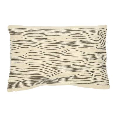 Cotton and Jute Lumbar Pillow with Embroidered Lines
