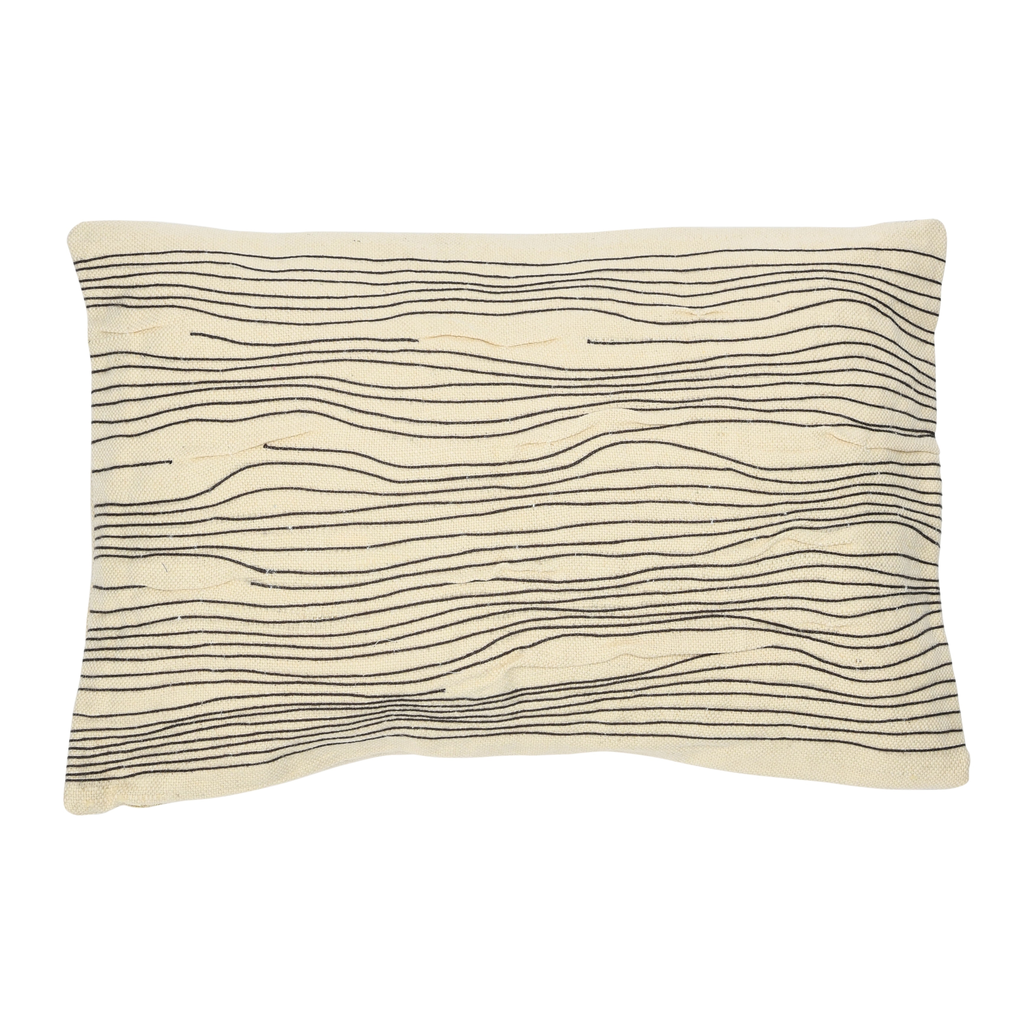 Cotton and Jute Lumbar Pillow with Embroidered Lines