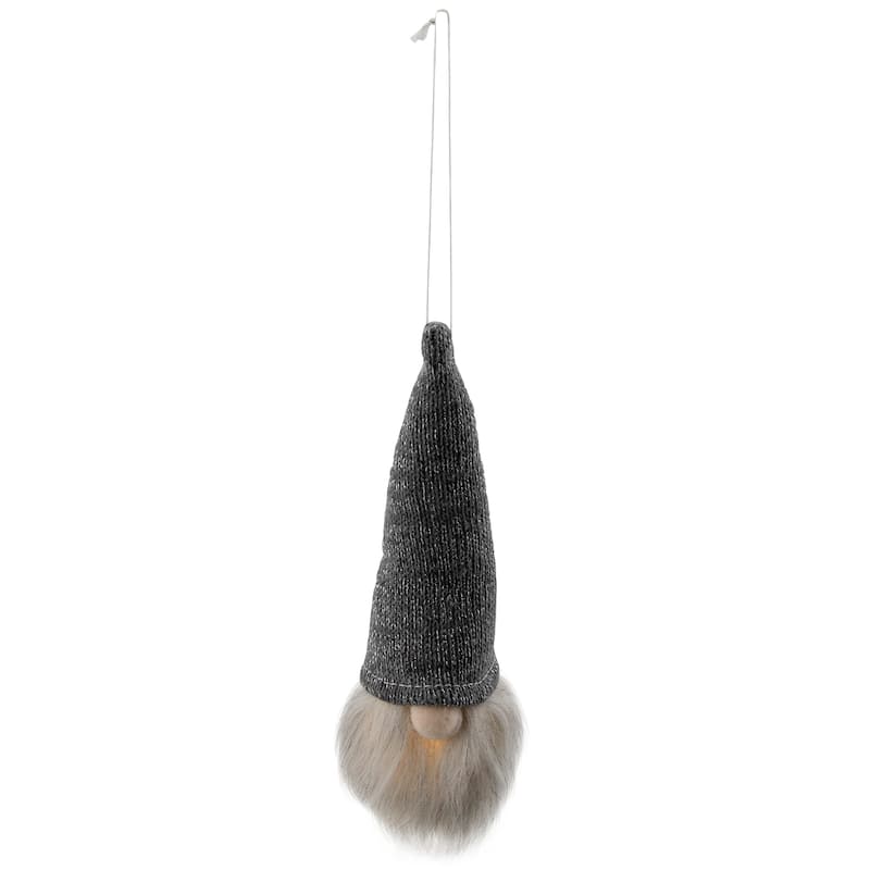 8" Lighted Metallic Gray Knit Gnome Head Christmas Ornament
