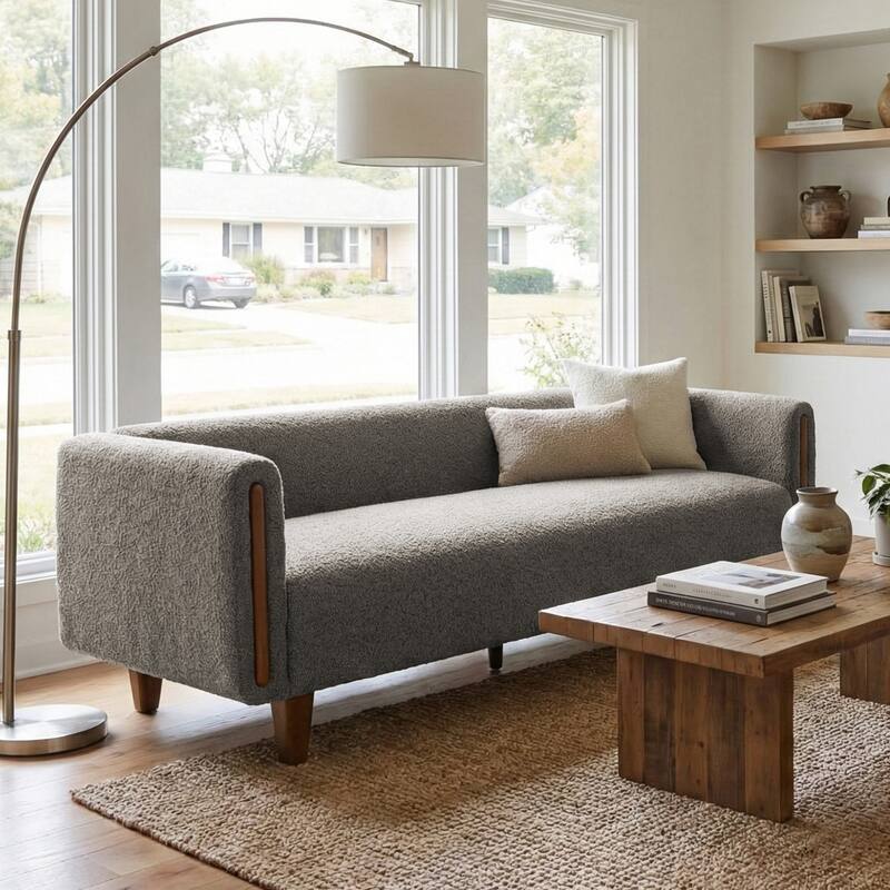 Christopher Knight Home - Soft Upholstered 78.7" 3-Seater Sofa with Rubberwood Legs - DARK GREY
