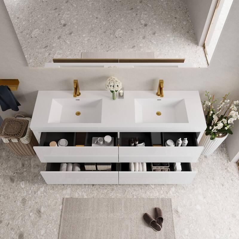 Abruzzo 72" Freestanding Vanity with Solid Surface Countertop & Dual Sinks 4 Soft-Close Drawers