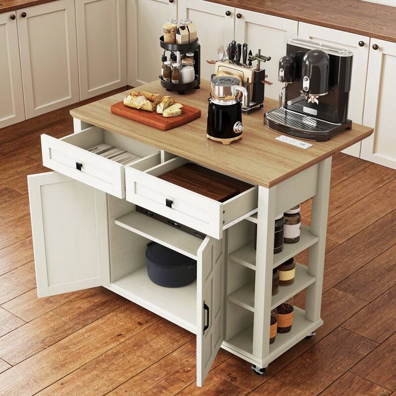 Moasis Rolling Kitchen Island with Storage & Drawers