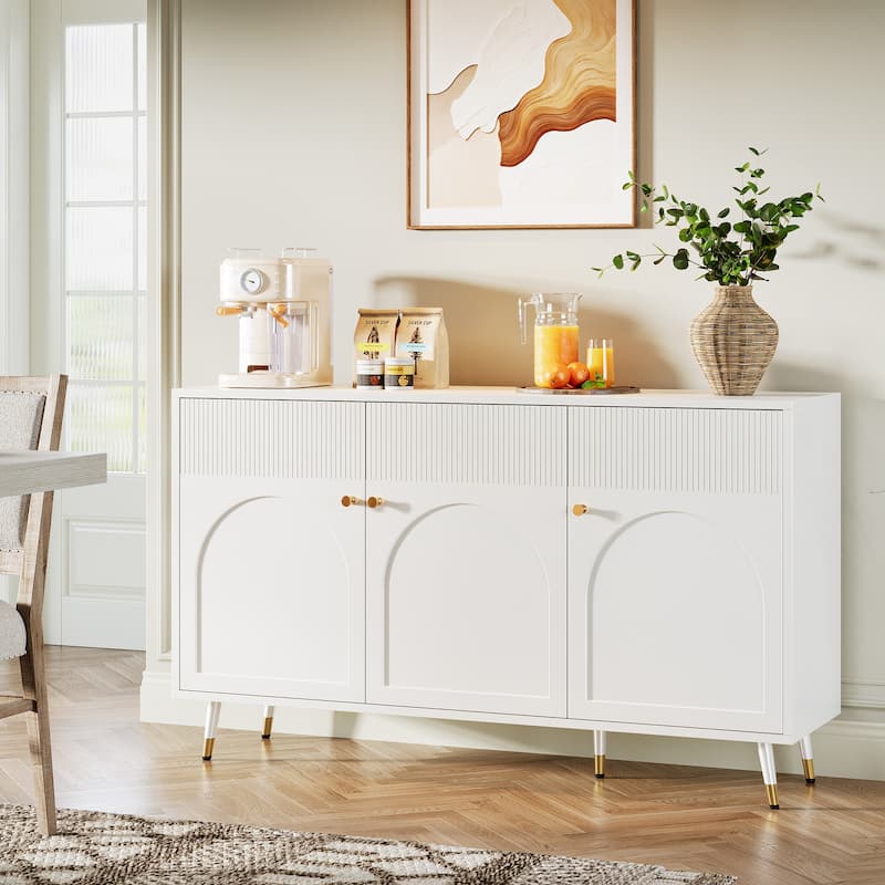 59.1-Inch Sideboard Buffet Cabinet with Doors, Modern Kitchen Cabinet with Storage, White - 59.06" L x 13.78" W x 35.43" H