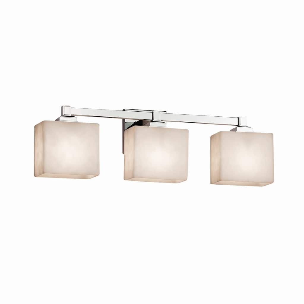 Justice Design Clouds Regency 3-light Polished Chrome Bath Bar, Clouds Rectangle Shade