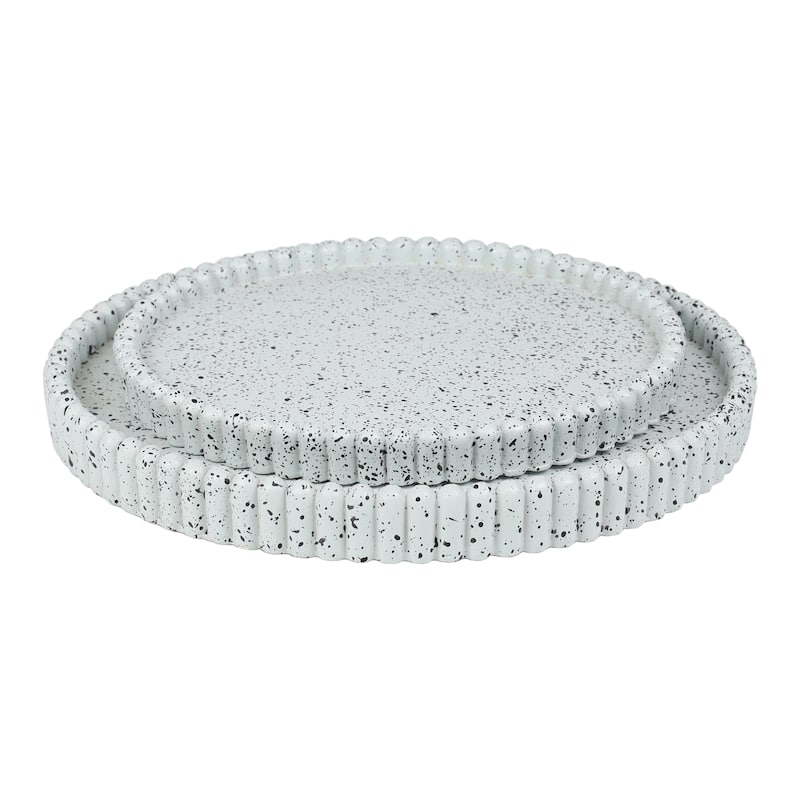 Opulence Modern Minimalist Concrete Fluted Edge Decorative Jewelry Trays (Set of 2)