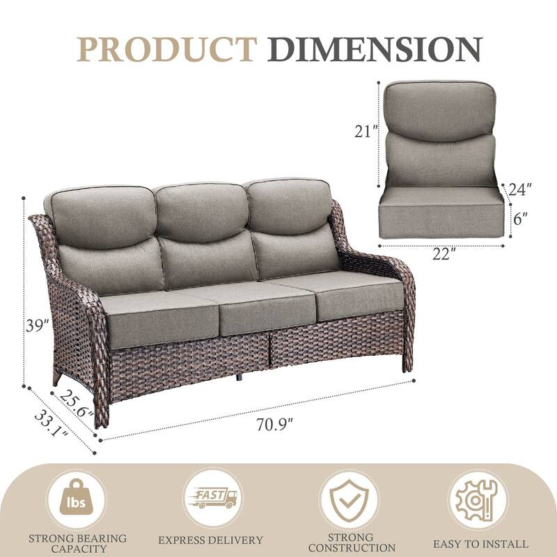 Arcadia 3-Seat Handwoven Wicker Patio Sofa with 6-Inch Thick Cushions