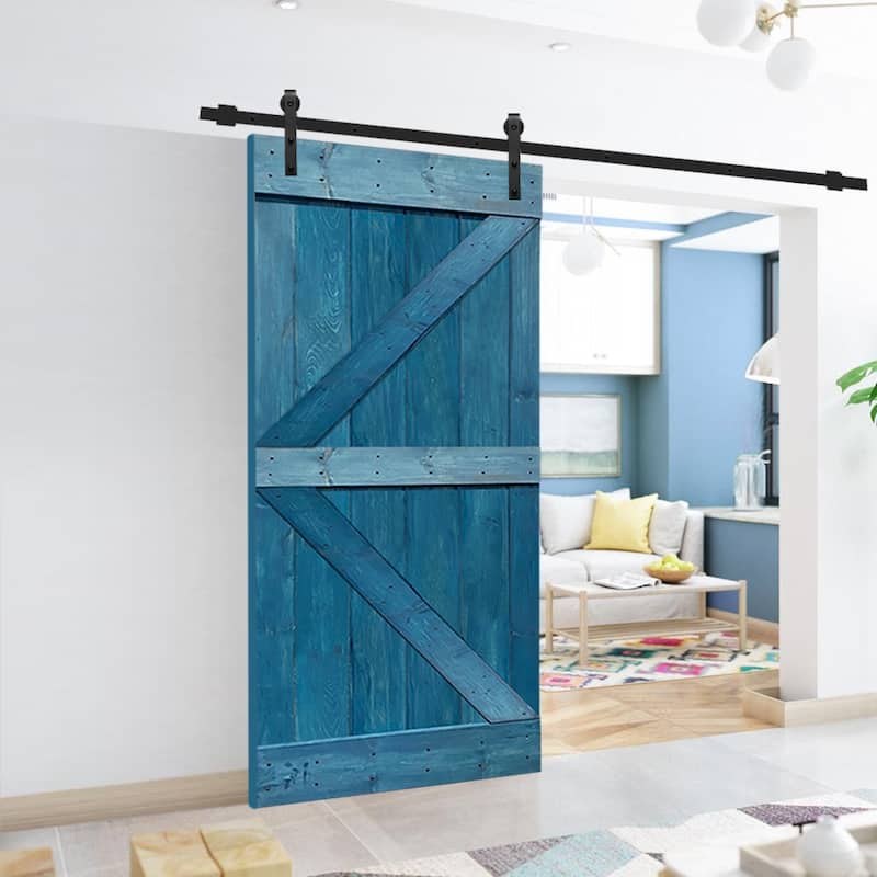 CALHOME K Series Stained Wood Sliding Barn Door with Hardware Kit