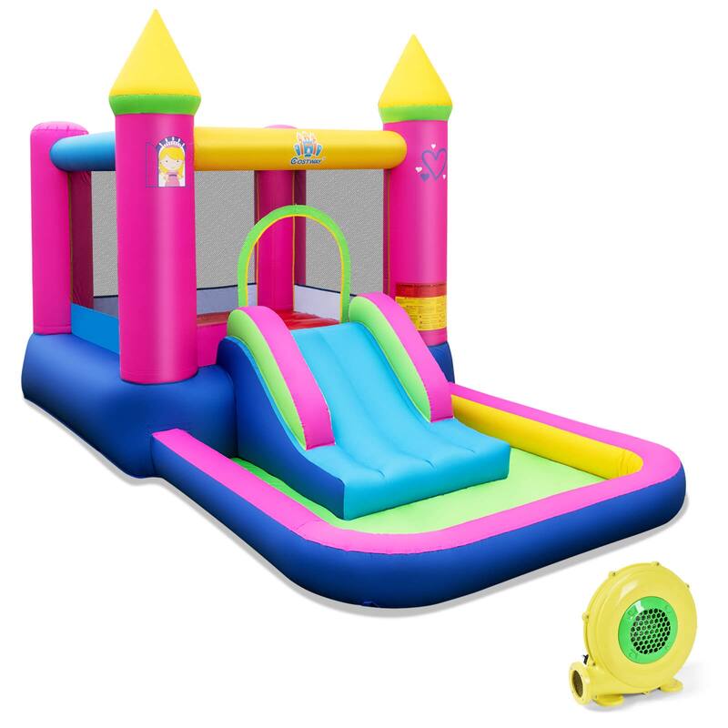 Costway 4-in-1 Kids Princess-themed Bouncer with Slide Basketball Hoop - Multicolor