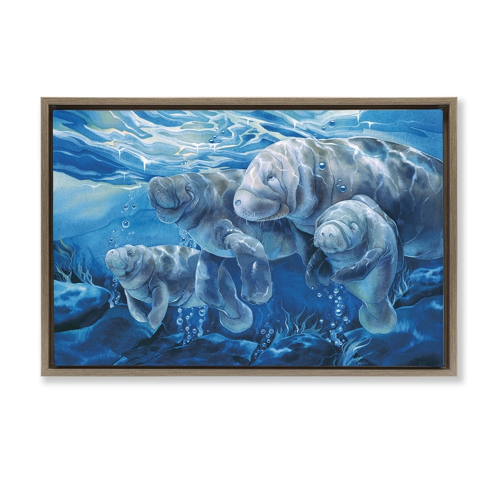 Stupell Underwater Manatee Family Framed Floater Canvas Wall Art Design By Jody Bergsma