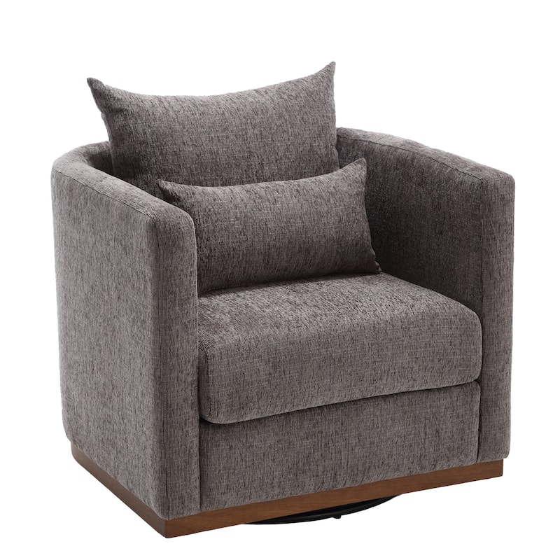 Chenille Upholstered 360 Degree Swivel Round Barrel Chair for Living Room