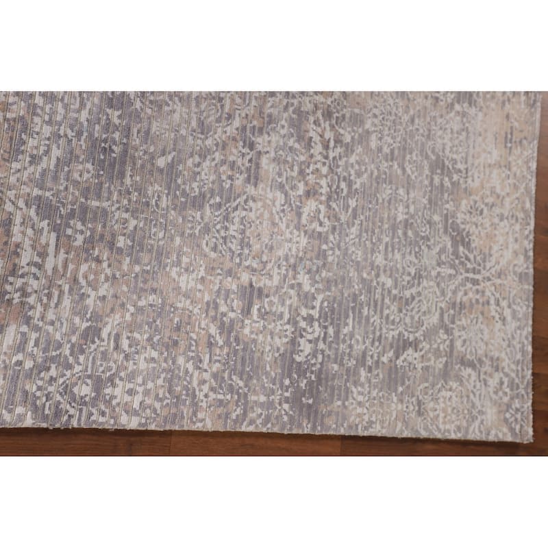 Beige Striped Abstract Oriental Accent Rug Handmade Wool Carpet - 2'9"x 4'10"