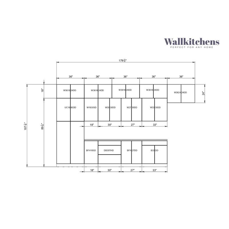 Kitchen Serene Collection White Gloss Color Base Size 15Ft Wide - 180x107
