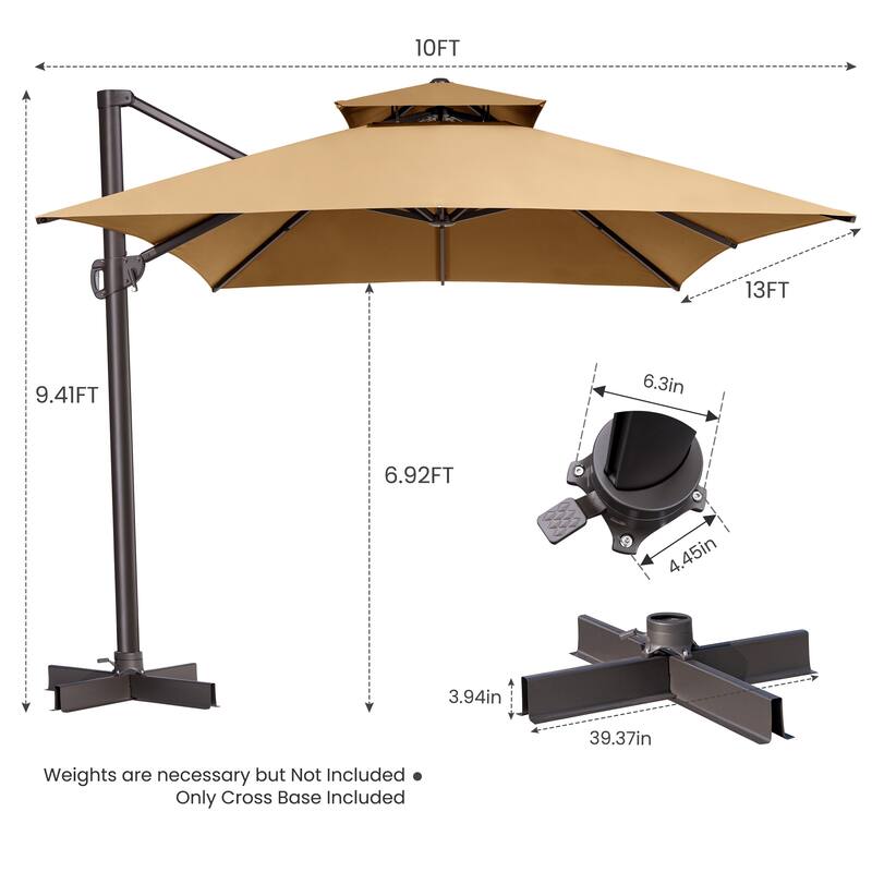 Crestlive Outdoor 13 x 10ft Patio Cantilever Umbrella with Tilt Angles and 360-degree Rotation