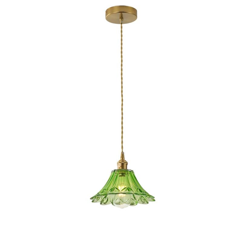 Modern 1-Light Pendant with Light Green Tinted Glass Shade and Electroplated Brass Finish