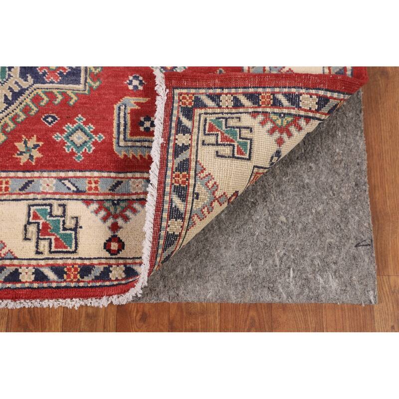 Kazak Oriental Area Rug Hand-Knotted Red Wool Carpet - 4'1" x 5'11"