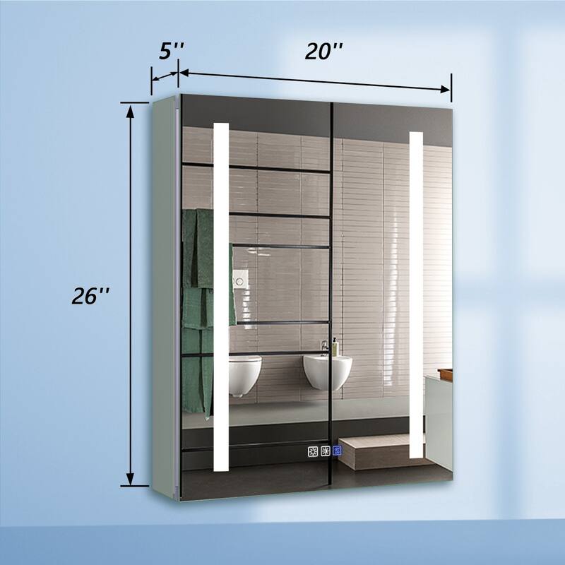3 Touch Switch LED Lighted Bathroom Medicine Cabinet with Mirror 20'' x 26'',Recessed or Surface Mount,Defog, Stepless Dimming