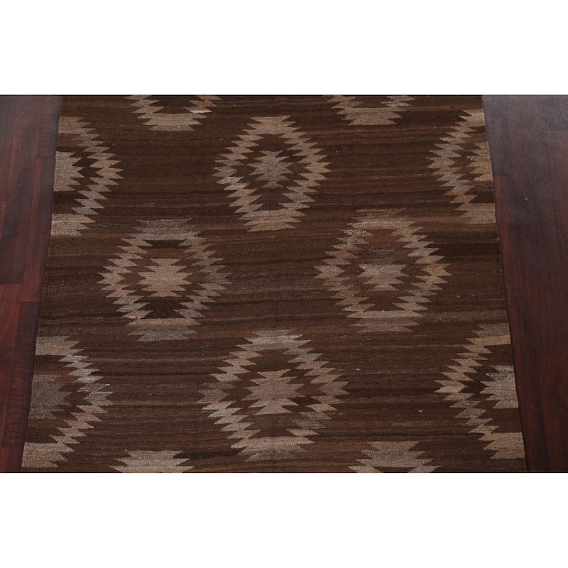 Natural Dye Tribal Geometric Kilim Oriental Wool Area Rug Flat-woven - 4'10" x 6'8"