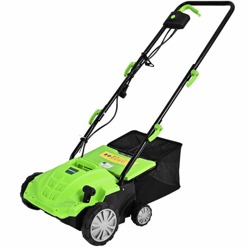 12-AMP Corded Electric Scarifier & Dethatcher 13" Cutting Width with 40L Grass Collection Bag - 40" x 20" x 40" - Green