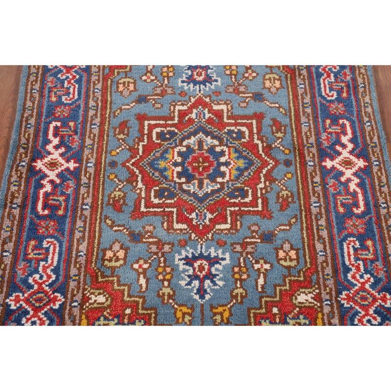 Blue Geometric Heriz Serapi Oriental Foyer Rug Handmade Wool Carpet - 3'0"x 5'0"