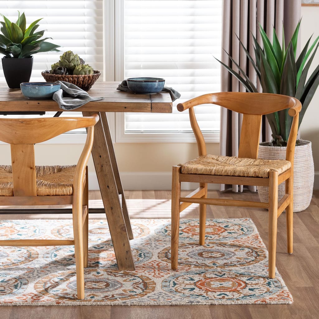 Fika Dining Chair with Woven Seagrass Seat - Handwoven Wicker Armchair with Backrest, Boho Coastal Seating