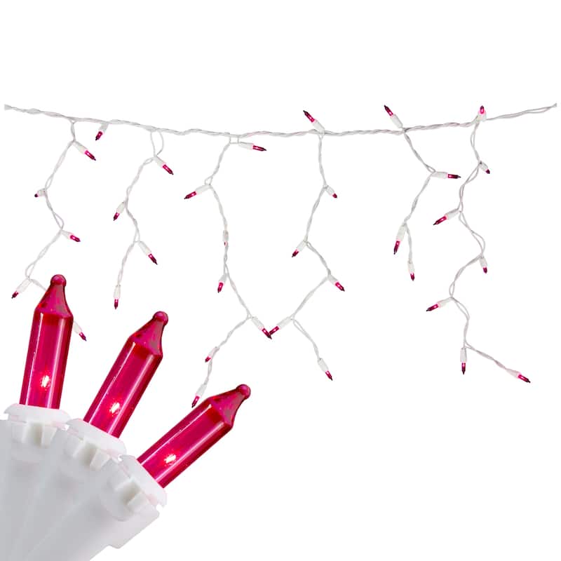 100 Count Pink Mini Icicle Christmas Lights - White Wire - Mini Lights