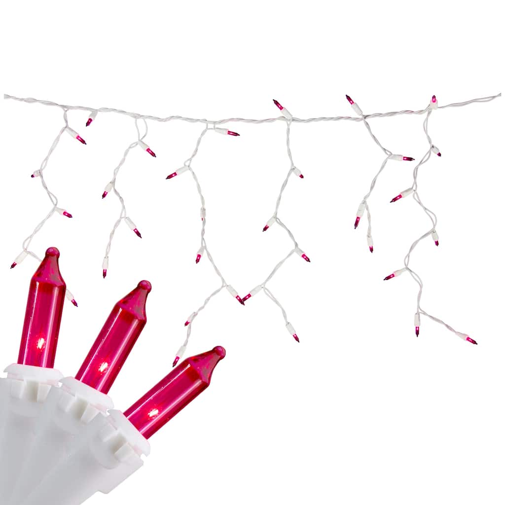 Mini Icicle Christmas Lights - Pink - 7.75' White Wire - 100ct