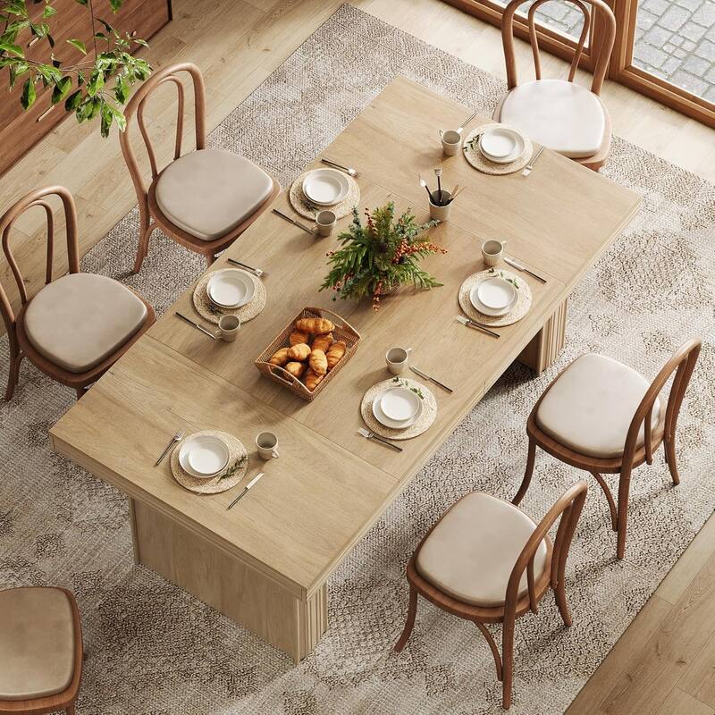 63" Farmhouse Dining Table for 6, Modern Kitchen Table with Double Pedestals - 63" W x 31.5" D x 29.5" H